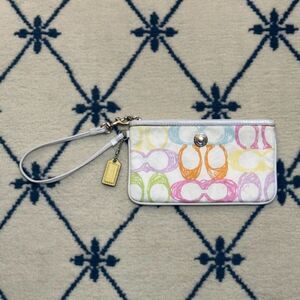 Vintage Coach Y2K 2000s Scribble C Logo Wristlet Pouch - Pastel Multi
